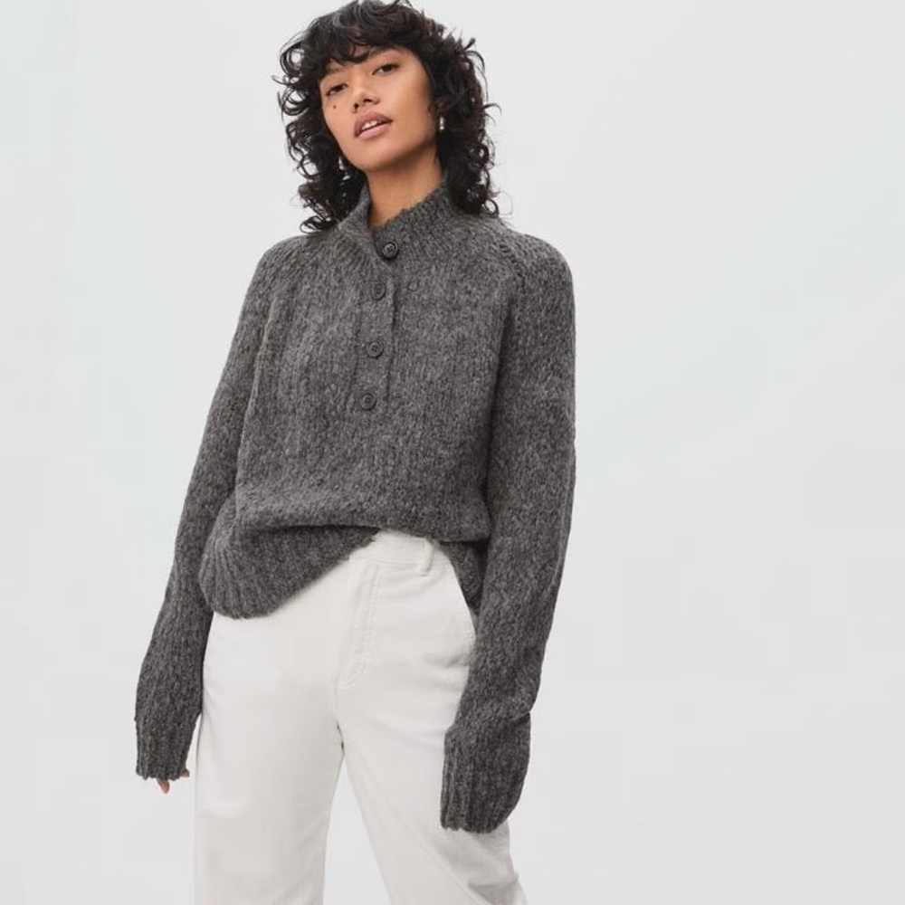 Everlane Lofty-Knit Henley, XS, NWT, Charcoal Grey